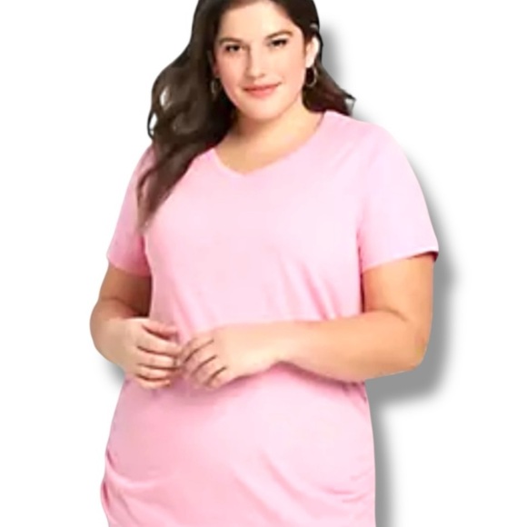 NWT LANE BRYANT V-Neck Ruched-Side Tee 10/12 - Sachet Pink - Picture 1 of 14